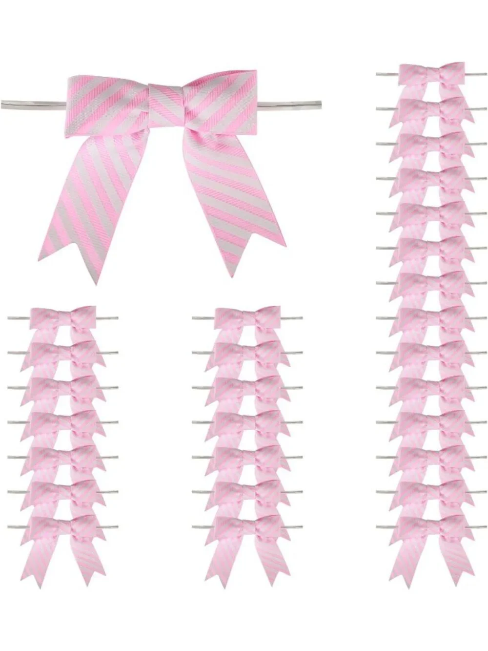 30pc Pink Striped Grosgrain Mini Twist Tie Bows 3